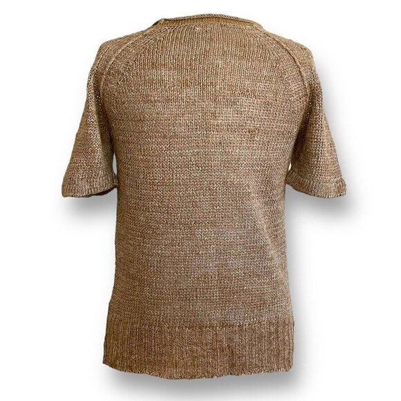 J Crew Womens Linen Sweater XS Brown Open Knit Vneck Coastal Minimalist Pullover - Picture 5 of 6